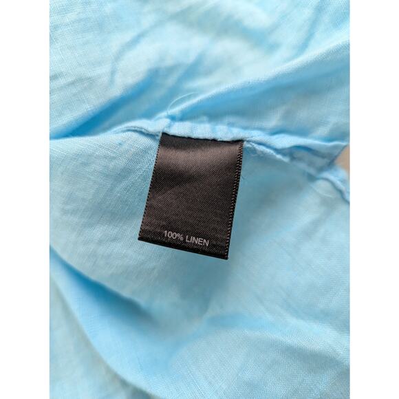 Beaded Boho Linen Tunic Blouse Womens 14 16 Aqua Blue Lagenlook Hippie Fairy - Picture 6 of 9